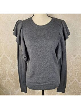 Abercrombie & Fitch Size XS Dark Gray Fine Knit Sweater Ruffled Front Detail EUC